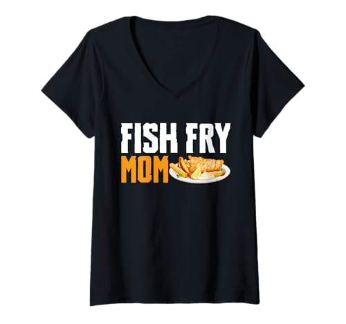 Damen Fish Fry Mom Mothers Day Fried Fish T-Shirt mit V-Ausschnitt Damen Fish Fry Mom Mothers Day Fried Fish T-Shirt mit V-Ausschnitt von Lustiger frittierter Fisch Designs Idee