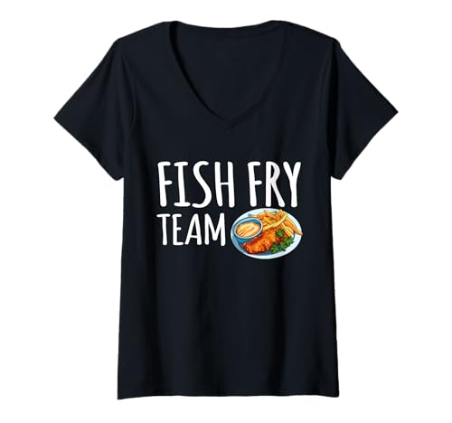 Damen Fish Fry Team Fried Fish Fry T-Shirt mit V-Ausschnitt Damen Fish Fry Team Fried Fish Fry T-Shirt mit V-Ausschnitt von Lustiger frittierter Fisch Designs Idee
