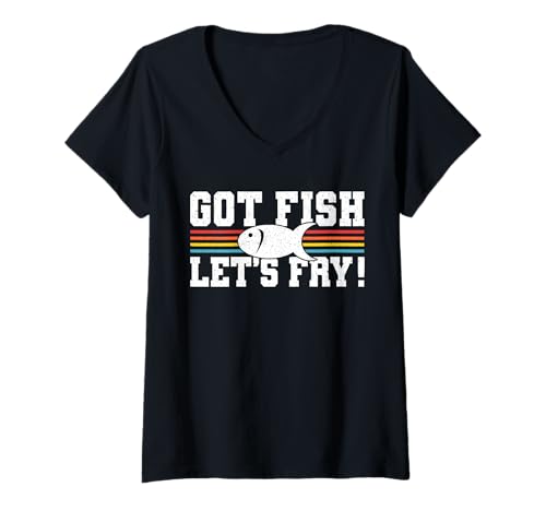 Damen Got Fish Lets Fry Fish Fry Fried Fish T-Shirt mit V-Ausschnitt Damen Got Fish Lets Fry Fish Fry Fried Fish T-Shirt mit V-Ausschnitt von Lustiger frittierter Fisch Designs Idee