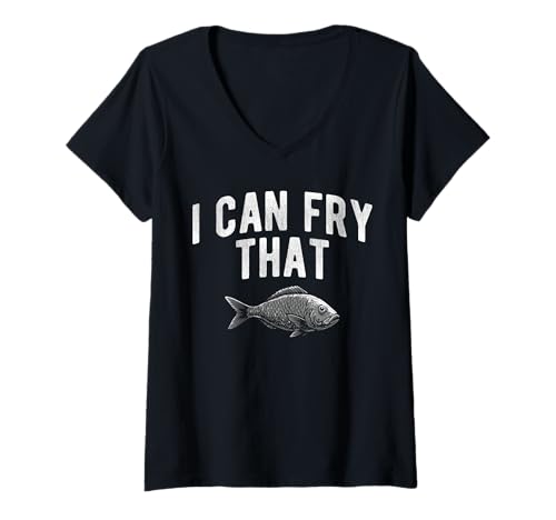 Damen I Can Fry That Fish Fry Fried Fish T-Shirt mit V-Ausschnitt Damen I Can Fry That Fish Fry Fried Fish T-Shirt mit V-Ausschnitt von Lustiger frittierter Fisch Designs Idee