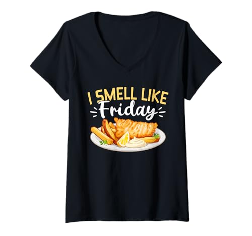 Damen I Smell Like Friday Fish Fry Fried Fish T-Shirt mit V-Ausschnitt Damen I Smell Like Friday Fish Fry Fried Fish T-Shirt mit V-Ausschnitt von Lustiger frittierter Fisch Designs Idee