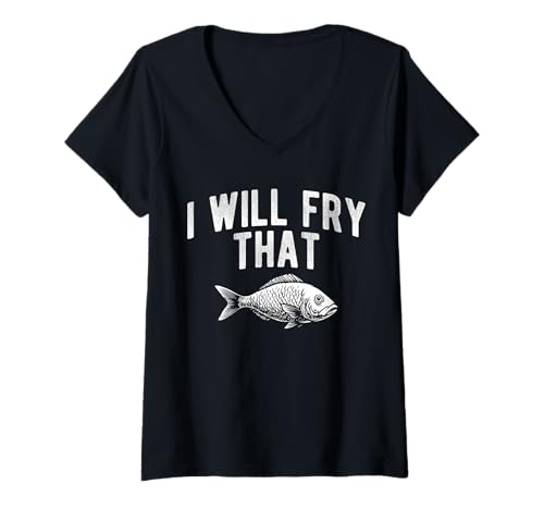 Damen I Will Fry That Fish Fry Fried Fish T-Shirt mit V-Ausschnitt Damen I Will Fry That Fish Fry Fried Fish T-Shirt mit V-Ausschnitt von Lustiger frittierter Fisch Designs Idee