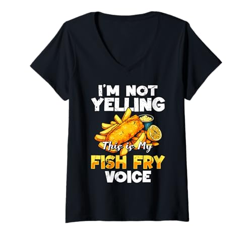Damen Im Not Yelling This is My Fish Fry Fried Fish Voice T-Shirt mit V-Ausschnitt Damen Im Not Yelling This is My Fish Fry Fried Fish Voice T-Shirt mit V-Ausschnitt von Lustiger frittierter Fisch Designs Idee