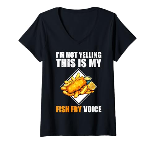 Damen Im Not Yelling This is My Fish Fry Fried Fish Voice T-Shirt mit V-Ausschnitt Damen Im Not Yelling This is My Fish Fry Fried Fish Voice T-Shirt mit V-Ausschnitt von Lustiger frittierter Fisch Designs Idee