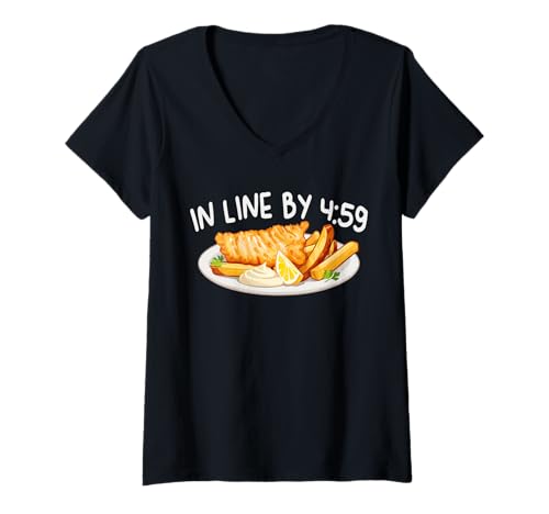 Damen In Line by 4:59 Fish Fry Fried Fish T-Shirt mit V-Ausschnitt Damen In Line by 4:59 Fish Fry Fried Fish T-Shirt mit V-Ausschnitt von Lustiger frittierter Fisch Designs Idee