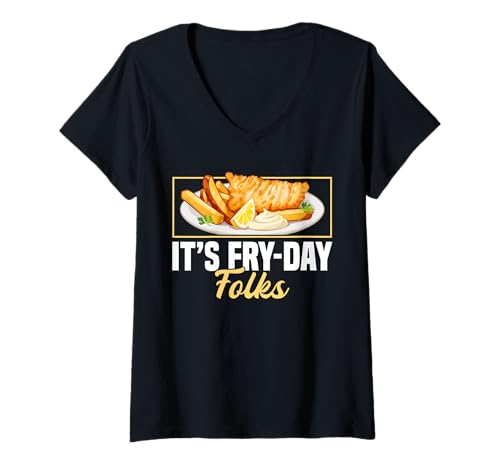Damen Its Fry-Day Folks Fish Fry Fried Fish T-Shirt mit V-Ausschnitt Damen Its Fry-Day Folks Fish Fry Fried Fish T-Shirt mit V-Ausschnitt von Lustiger frittierter Fisch Designs Idee