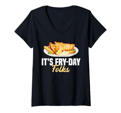 Damen Its Fry-Day Folks Fish Fry Fried Fish T-Shirt mit V-Ausschnitt Damen Its Fry-Day Folks Fish Fry Fried Fish T-Shirt mit V-Ausschnitt von Lustiger frittierter Fisch Designs Idee