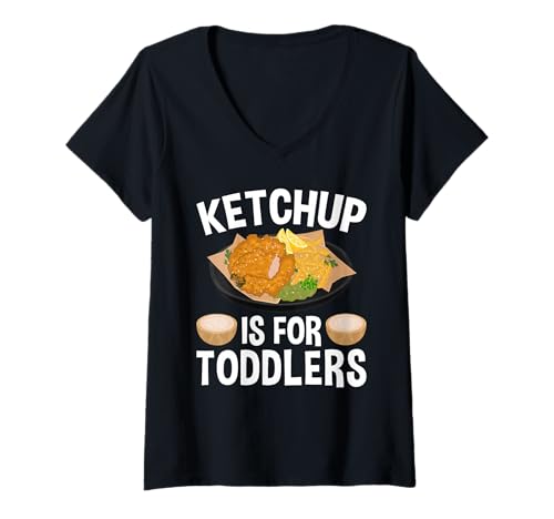 Damen Ketchup is for Toddlers Fish Fry Fried Fish T-Shirt mit V-Ausschnitt Damen Ketchup is for Toddlers Fish Fry Fried Fish T-Shirt mit V-Ausschnitt von Lustiger frittierter Fisch Designs Idee