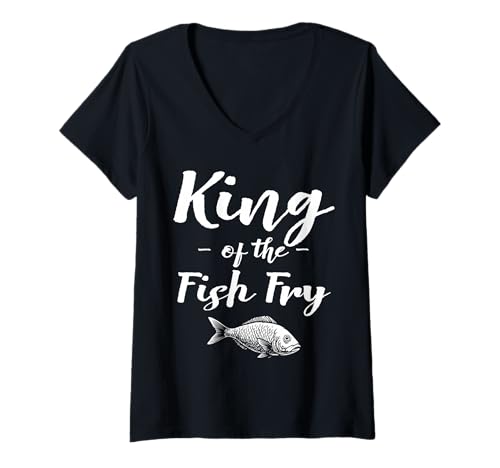 Damen King of The Fish Fry Fried Fish T-Shirt mit V-Ausschnitt Damen King of The Fish Fry Fried Fish T-Shirt mit V-Ausschnitt von Lustiger frittierter Fisch Designs Idee