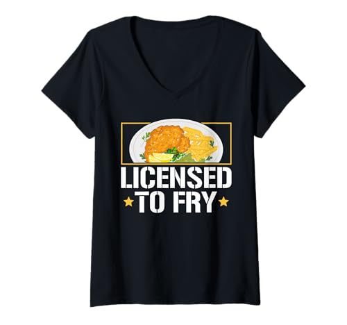 Damen Licensed to Fry Fish Fry Fried Fish T-Shirt mit V-Ausschnitt Damen Licensed to Fry Fish Fry Fried Fish T-Shirt mit V-Ausschnitt von Lustiger frittierter Fisch Designs Idee