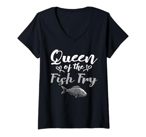 Damen Queen of The Fish Fry Fried Fish T-Shirt mit V-Ausschnitt Damen Queen of The Fish Fry Fried Fish T-Shirt mit V-Ausschnitt von Lustiger frittierter Fisch Designs Idee