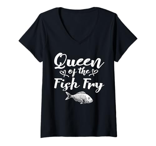 Damen Queen of The Fish Fry Fried Fish T-Shirt mit V-Ausschnitt Damen Queen of The Fish Fry Fried Fish T-Shirt mit V-Ausschnitt von Lustiger frittierter Fisch Designs Idee