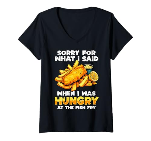 Damen Sorry for What I Said When I was Fish Fry Fried Fish T-Shirt mit V-Ausschnitt Damen Sorry for What I Said When I was Fish Fry Fried Fish T-Shirt mit V-Ausschnitt von Lustiger frittierter Fisch Designs Idee
