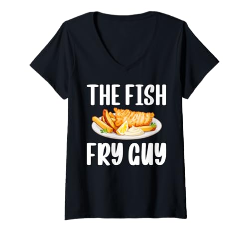 Damen The Fish Fry Guy Fried Fish T-Shirt mit V-Ausschnitt Damen The Fish Fry Guy Fried Fish T-Shirt mit V-Ausschnitt von Lustiger frittierter Fisch Designs Idee