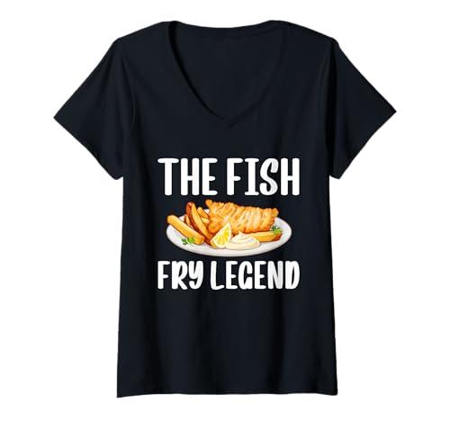 Damen The Fish Fry Legend Fried Fish T-Shirt mit V-Ausschnitt Damen The Fish Fry Legend Fried Fish T-Shirt mit V-Ausschnitt von Lustiger frittierter Fisch Designs Idee