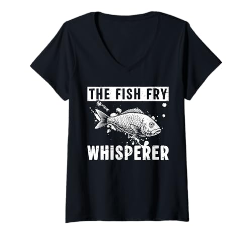 Damen The Fish Fry Whisperer Fried Fish T-Shirt mit V-Ausschnitt Damen The Fish Fry Whisperer Fried Fish T-Shirt mit V-Ausschnitt von Lustiger frittierter Fisch Designs Idee