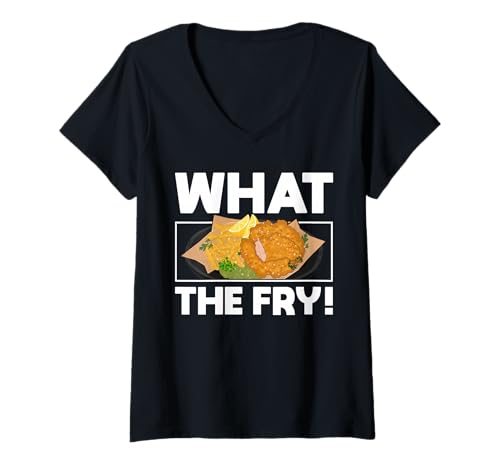 Damen What The Fry? Fish Fry Fried Fish T-Shirt mit V-Ausschnitt Damen What The Fry? Fish Fry Fried Fish T-Shirt mit V-Ausschnitt von Lustiger frittierter Fisch Designs Idee