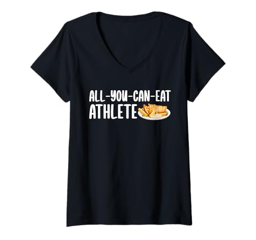 Damen All You Can Eat Athlete Fried Fish Fry T-Shirt mit V-Ausschnitt Damen All You Can Eat Athlete Fried Fish Fry T-Shirt mit V-Ausschnitt von Lustiger frittierter Fisch Designs Ideen