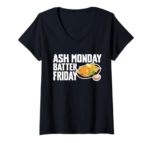 Damen Ash Monday Batter Friday Fried Fish Fry T-Shirt mit V-Ausschnitt Damen Ash Monday Batter Friday Fried Fish Fry T-Shirt mit V-Ausschnitt von Lustiger frittierter Fisch Designs Ideen