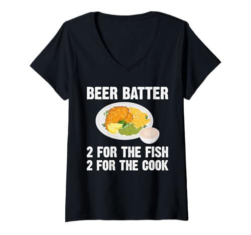 Damen Beer Battered 2 for The Fried Fish Fry T-Shirt mit V-Ausschnitt Damen Beer Battered 2 for The Fried Fish Fry T-Shirt mit V-Ausschnitt von Lustiger frittierter Fisch Designs Ideen