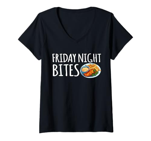Damen Friday Night Bites Fried Fish Fry T-Shirt mit V-Ausschnitt Damen Friday Night Bites Fried Fish Fry T-Shirt mit V-Ausschnitt von Lustiger frittierter Fisch Designs Ideen