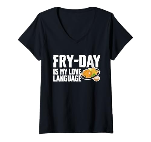 Damen Fry-Day is My Love Language Fried Fish Fry T-Shirt mit V-Ausschnitt Damen Fry-Day is My Love Language Fried Fish Fry T-Shirt mit V-Ausschnitt von Lustiger frittierter Fisch Designs Ideen
