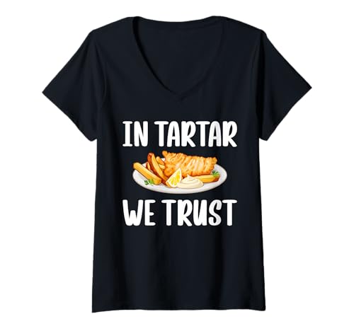 Damen In Tartar We Trust Fried Fish Fry T-Shirt mit V-Ausschnitt Damen In Tartar We Trust Fried Fish Fry T-Shirt mit V-Ausschnitt von Lustiger frittierter Fisch Designs Ideen