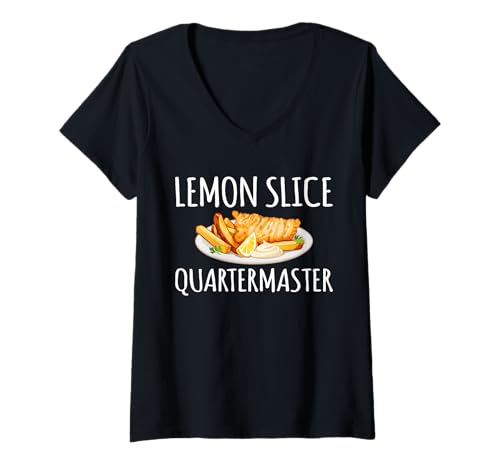 Damen Lemon Slice Quartermaster Fried Fish Fry T-Shirt mit V-Ausschnitt Damen Lemon Slice Quartermaster Fried Fish Fry T-Shirt mit V-Ausschnitt von Lustiger frittierter Fisch Designs Ideen