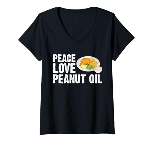 Damen Peacee Love Peanut Oil Fried Fish Fry T-Shirt mit V-Ausschnitt Damen Peacee Love Peanut Oil Fried Fish Fry T-Shirt mit V-Ausschnitt von Lustiger frittierter Fisch Designs Ideen