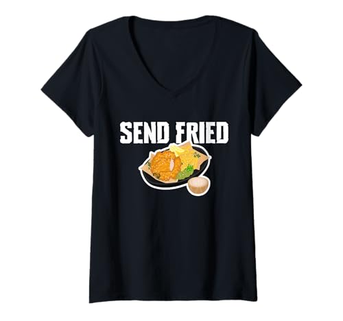 Damen Send Fried Fried Fish Fry T-Shirt mit V-Ausschnitt Damen Send Fried Fried Fish Fry T-Shirt mit V-Ausschnitt von Lustiger frittierter Fisch Designs Ideen