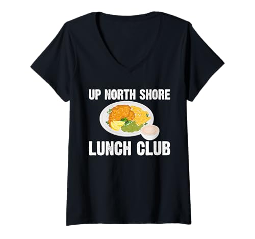 Damen Up North Shore Lunch Club Fried Fish Fry T-Shirt mit V-Ausschnitt Damen Up North Shore Lunch Club Fried Fish Fry T-Shirt mit V-Ausschnitt von Lustiger frittierter Fisch Designs Ideen