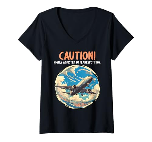 Damen planespotting Hobby lustiges planespotting T-Shirt mit V-Ausschnitt Damen planespotting Hobby lustiges planespotting T-Shirt mit V-Ausschnitt von Lustiger planespotting Spruch Shop