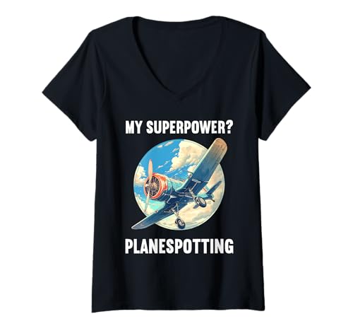 Damen planespotting Hobby lustiges planespotting T-Shirt mit V-Ausschnitt Damen planespotting Hobby lustiges planespotting T-Shirt mit V-Ausschnitt von Lustiger planespotting Spruch Shop