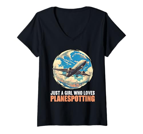 Damen planespotting Hobby lustiges planespotting T-Shirt mit V-Ausschnitt Damen planespotting Hobby lustiges planespotting T-Shirt mit V-Ausschnitt von Lustiger planespotting Spruch Shop