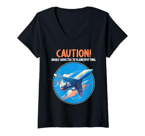 Damen planespotting Hobby lustiges planespotting T-Shirt mit V-Ausschnitt Damen planespotting Hobby lustiges planespotting T-Shirt mit V-Ausschnitt von Lustiger planespotting Spruch Shop