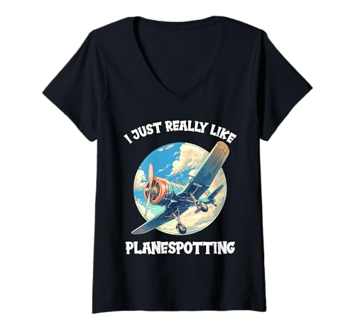 Damen planespotting Hobby lustiges planespotting T-Shirt mit V-Ausschnitt Damen planespotting Hobby lustiges planespotting T-Shirt mit V-Ausschnitt von Lustiger planespotting Spruch Shop