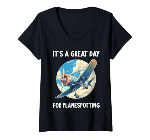 Damen planespotting Hobby lustiges planespotting T-Shirt mit V-Ausschnitt Damen planespotting Hobby lustiges planespotting T-Shirt mit V-Ausschnitt von Lustiger planespotting Spruch Shop