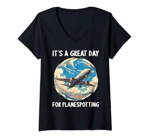 Damen planespotting Hobby lustiges planespotting T-Shirt mit V-Ausschnitt Damen planespotting Hobby lustiges planespotting T-Shirt mit V-Ausschnitt von Lustiger planespotting Spruch Shop