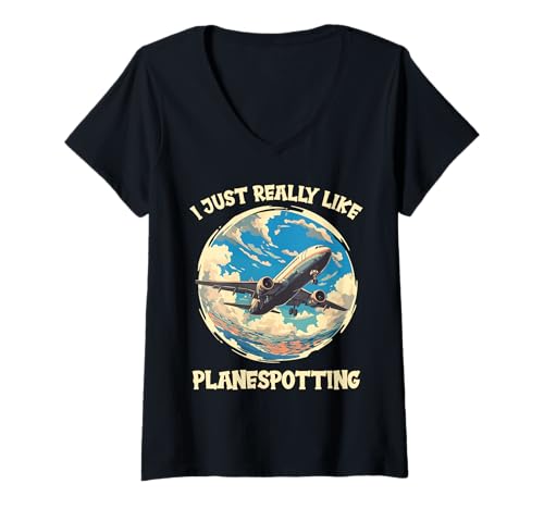Damen planespotting Hobby lustiges planespotting T-Shirt mit V-Ausschnitt Damen planespotting Hobby lustiges planespotting T-Shirt mit V-Ausschnitt von Lustiger planespotting Spruch Shop