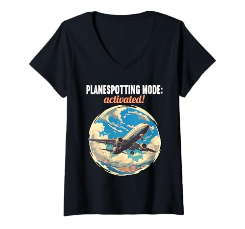 Damen planespotting Hobby lustiges planespotting T-Shirt mit V-Ausschnitt Damen planespotting Hobby lustiges planespotting T-Shirt mit V-Ausschnitt von Lustiger planespotting Spruch Shop