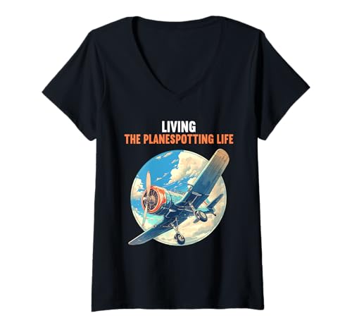 Damen planespotting Hobby lustiges planespotting T-Shirt mit V-Ausschnitt Damen planespotting Hobby lustiges planespotting T-Shirt mit V-Ausschnitt von Lustiger planespotting Spruch Shop