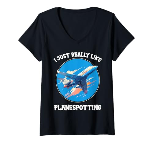 Damen planespotting Hobby lustiges planespotting T-Shirt mit V-Ausschnitt Damen planespotting Hobby lustiges planespotting T-Shirt mit V-Ausschnitt von Lustiger planespotting Spruch Shop