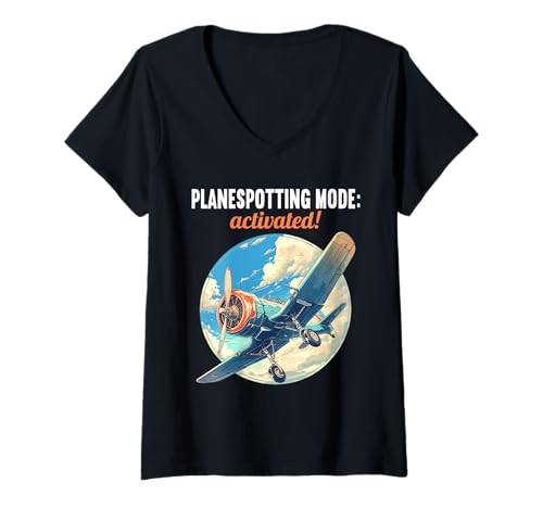 Damen planespotting Hobby lustiges planespotting T-Shirt mit V-Ausschnitt Damen planespotting Hobby lustiges planespotting T-Shirt mit V-Ausschnitt von Lustiger planespotting Spruch Shop