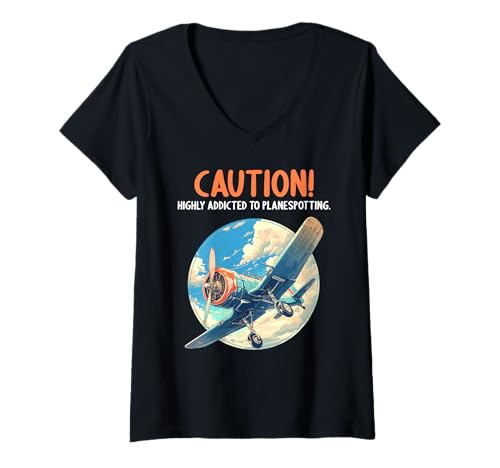 Damen planespotting Hobby lustiges planespotting T-Shirt mit V-Ausschnitt Damen planespotting Hobby lustiges planespotting T-Shirt mit V-Ausschnitt von Lustiger planespotting Spruch Shop