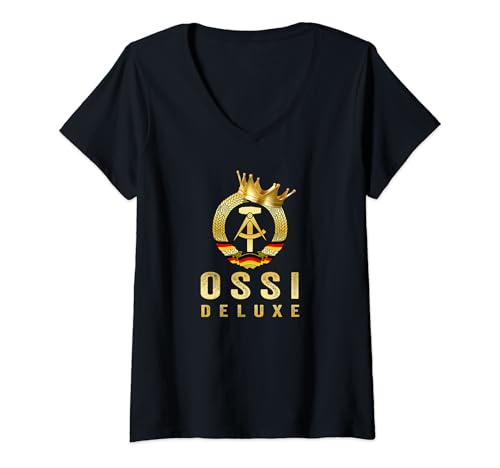 Damen OSSI DELXUE - goldenes DDR Wappen mit Krone - Ostdeutschland T-Shirt mit V-Ausschnitt Damen OSSI DELXUE - goldenes DDR Wappen mit Krone - Ostdeutschland T-Shirt mit V-Ausschnitt von Lustiges, Spaß und Fun Geschenkidee & Merchandise