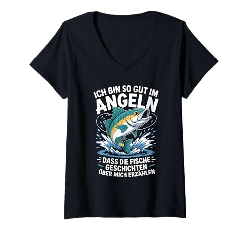 Damen Ich kann so gut Fische fangen, DASS die Fische Geschichten erzählen T-Shirt mit V-Ausschnitt Damen Ich kann so gut Fische fangen, DASS die Fische Geschichten erzählen T-Shirt mit V-Ausschnitt von Lustiges Angel Tee
