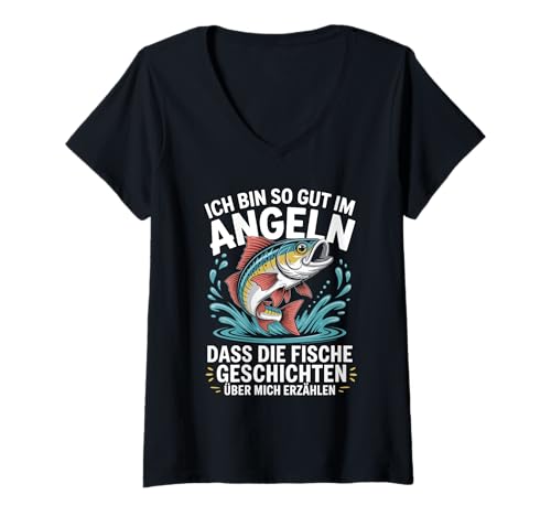 Damen Ich kann so gut Fische fangen, lustiger Fischer T-Shirt mit V-Ausschnitt Damen Ich kann so gut Fische fangen, lustiger Fischer T-Shirt mit V-Ausschnitt von Lustiges Angel Tee