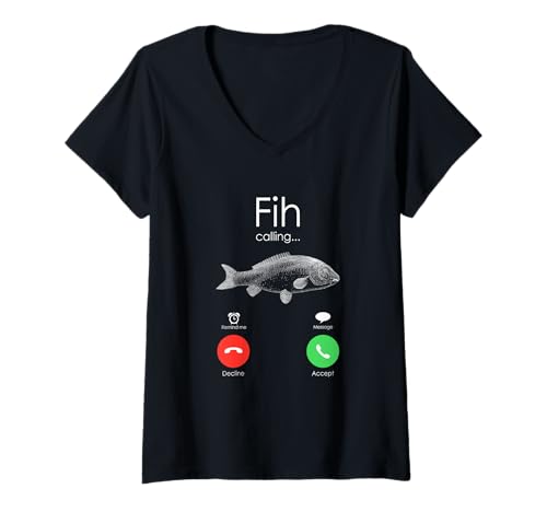 Damen FIH Ruf einen Anruffisch an T-Shirt mit V-Ausschnitt Damen FIH Ruf einen Anruffisch an T-Shirt mit V-Ausschnitt von Lustiges Angeln und Fischer