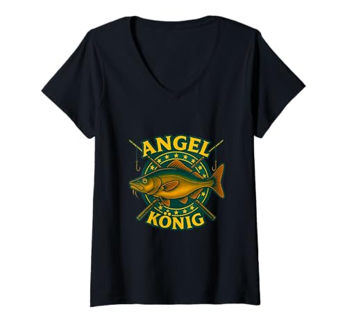 Damen Angel König - Angler Auszeichnung T-Shirt mit V-Ausschnitt Damen Angel König - Angler Auszeichnung T-Shirt mit V-Ausschnitt von Lustiges Angler Zubehör für den besten Angler