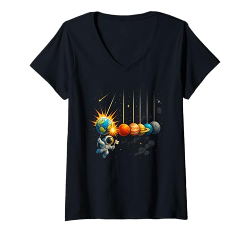 Damen Lustiges Weltraum Planeten Newton Pendel Shirt T-Shirt mit V-Ausschnitt Damen Lustiges Weltraum Planeten Newton Pendel Shirt T-Shirt mit V-Ausschnitt von Lustiges Astronomie Physik Wissenschaft Weltraum